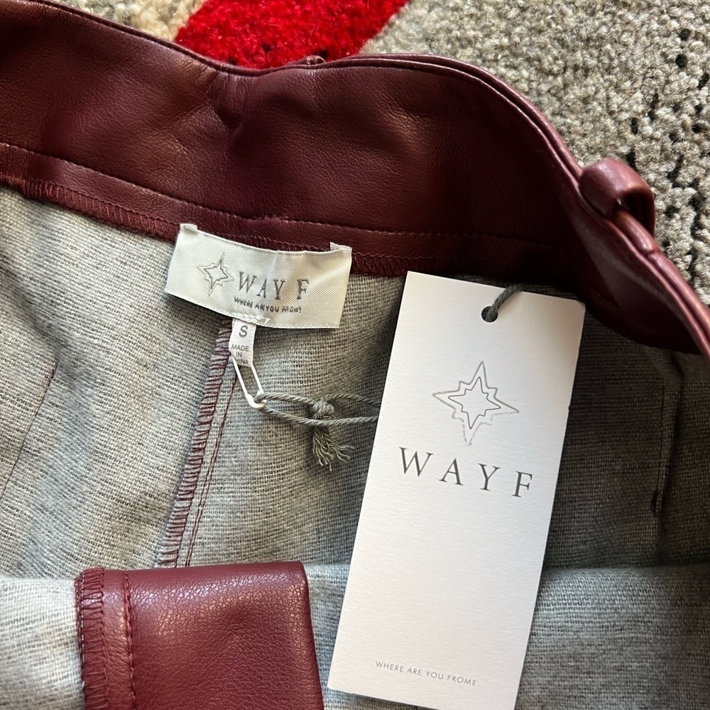 Wayf Faux Leather Burgundy Cargo Wide Leg Pants - Picture 4 of 5